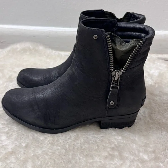 Sorel Danica Waterproof Black Leather Ankle Booties Ss 8 - Picture 8 of 13